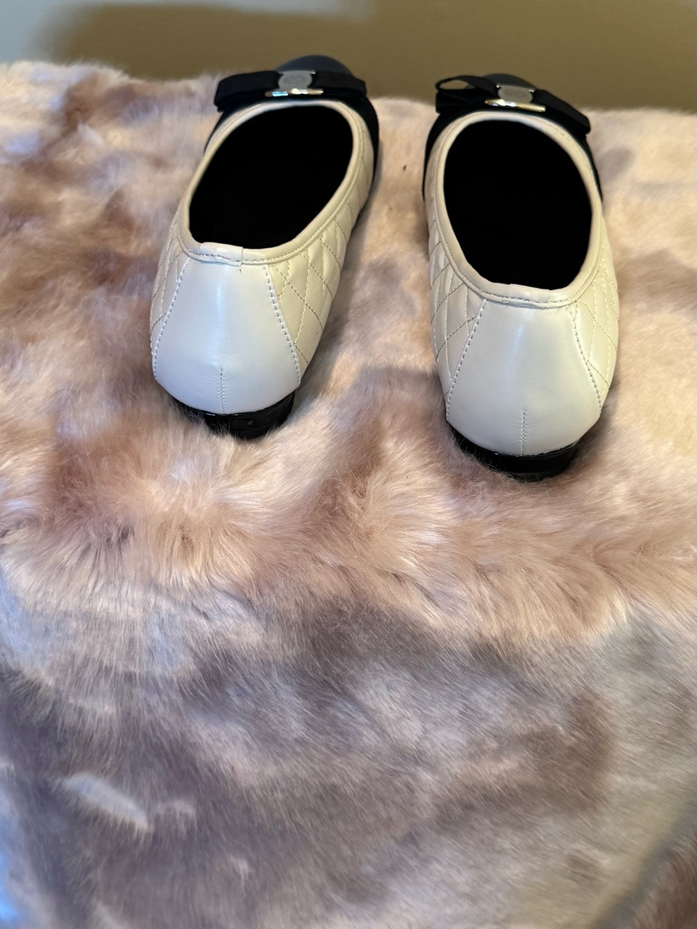 Anne Klein Two-Tone White and Black Bow Cap-Toe Ballet Flats - Picture 3 of 5